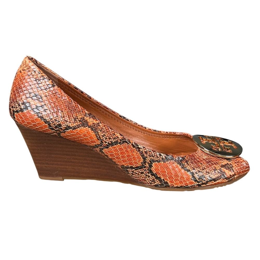 Tory Burch Women’s Sally Red Embossed Wedge Sandal Size US 9.5